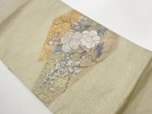 金彩手描き菱に花模様刺繍名古屋帯